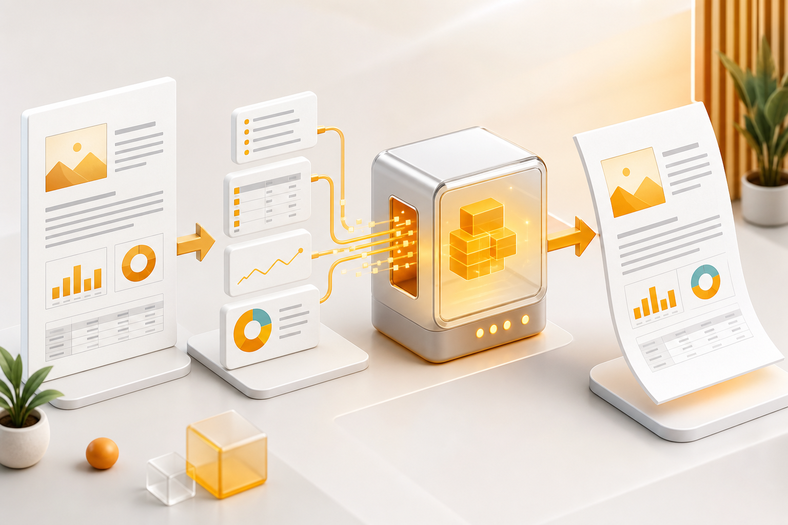 Workflow from document template and data cards to PDF output